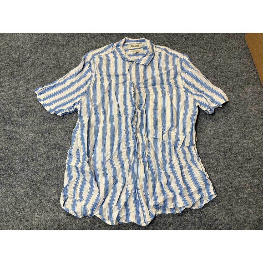 Madewell Shirt Womens S Blue White Stripe Short Sleeve Linen Button-Up Casual